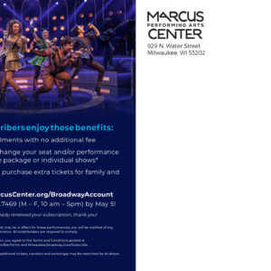 Broadway at the Marcus Center 2022/2023 Season Postcard Back